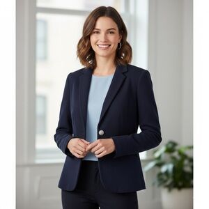 Talbots Cotton Knit Blazer Sz 6 Slit Pocket Nautical Anchor Buttons Lined Preppy